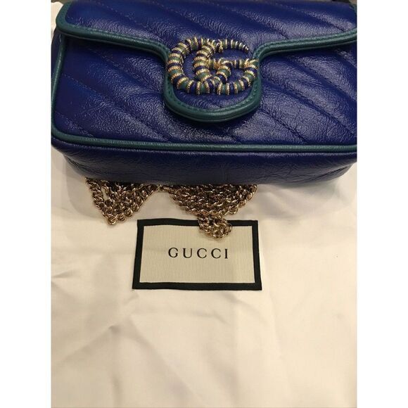 Gucci GG Marmont Chain Wallet Diagonal Quilted Leather Mini Blue - Picture 9 of 9